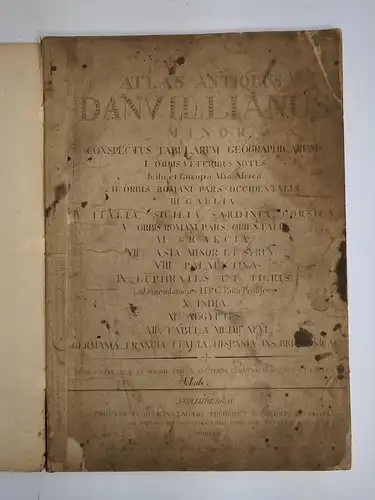 Atlas Antiquus Danvillianus Minor. Conspectus Tabularum Geographicarum, 1801