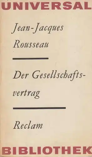 Buch: Der Gesellschaftsvertrag, Rousseau, Jean-Jacques. 1981, gebraucht, gut
