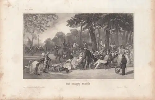 Les Champs Elises (Paris). aus Meyers Universum, Stahlstich. Kunstgrafik, 1850