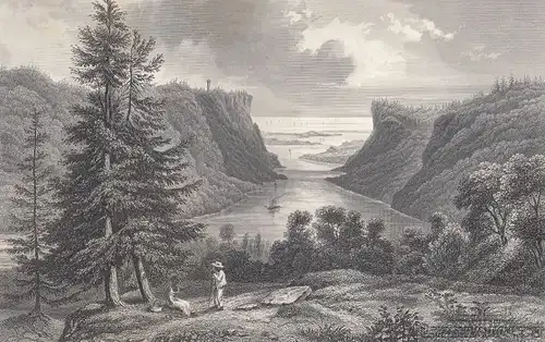 Ausfluss des Niagara. aus Meyers Universum, Stahlstich. Kunstgrafik, 1850