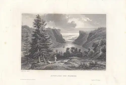 Ausfluss des Niagara. aus Meyers Universum, Stahlstich. Kunstgrafik, 1850