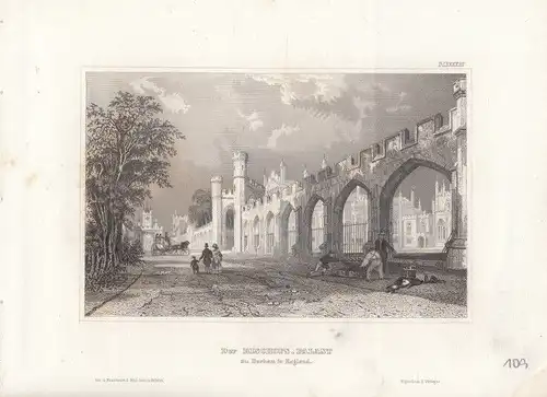 Der Bischofs-Palast zu Durham in England. aus Meyers Universum, Stahlstich. 1850