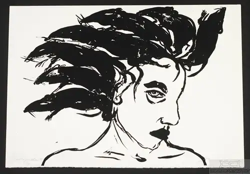 Lithographie: Frauenkopf, Hampel, Angela. Kunstgrafik, 1987, (o,T.)