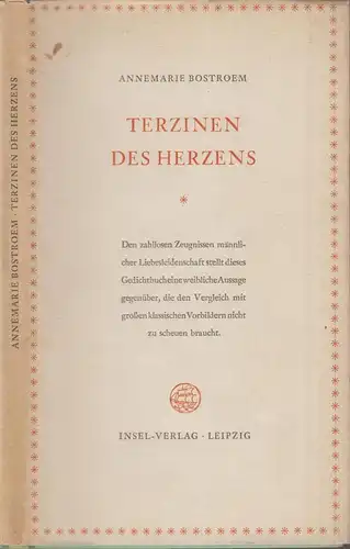 Buch: Terzinen des Herzens, Bostroem, Annemarie. 1955, Insel-Verlag