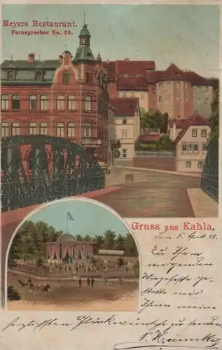 AK Gruss aus Kahla. Meyers Restaurant. Litho um 1900, Postkarte. 1901