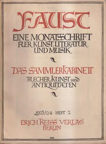 Faust, Heft 2, 2. Jahrgang 1923/24, Monatsschrift, Sammlerkabinett, Erich Reiss