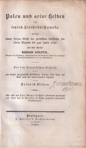 Buch: Polen und seine Helden im letzten Freiheits-Kampfe Band 1, Soltyk, 1834