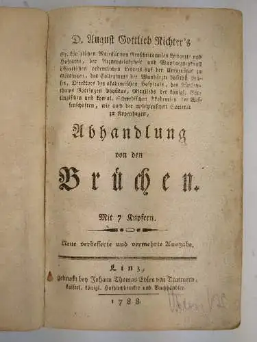 Buch: Abhandlung von den Brüchen, Richter, August Gottlieb, 1788, von Trattnern