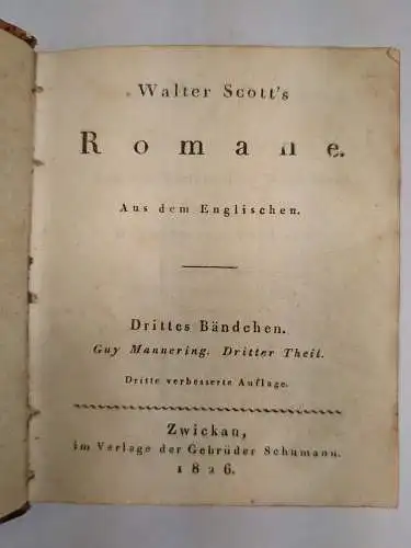 9 Bände Walter Scott's Romane, 20 Teile in 9 Bänden, Gebrüder Schumann, 1825 ff.