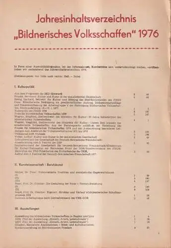 Jahresinhaltsverzeichnis Bildnerisches Volksschaffen 1976, Zentralhaus DDR