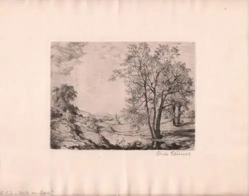 Radierung: Weide am Bach, Gruner, Erich. Kunstgrafik, ca. 1916, gebraucht, gut