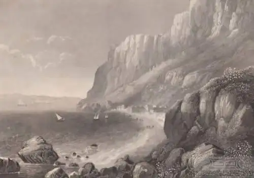 Die Meerenge von Gibraltar. aus Meyers Universum, Stahlstich. Kunstgrafik, 1850