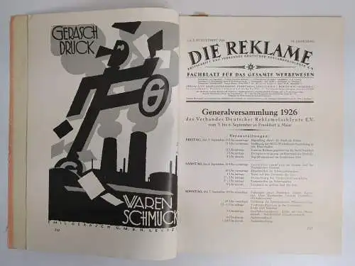 Die Reklame. 1. und 2. Augustheft 1926, Zeitschrift Verband dt. Reklamefachleute