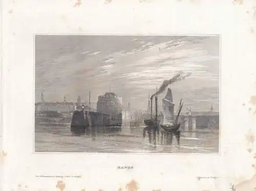 Havre. aus Meyers Universum, Stahlstich. Kunstgrafik, 1850, gebraucht, gut