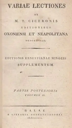 Buch: Variae Lectiones ex M. T. Ciceronis editionibus Oxoniensi et... Cicero