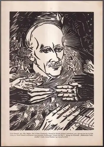 Holzschnitt: Ehrung für Romain Rolland, Frans Masereel, Beilage zu Bildnerisches