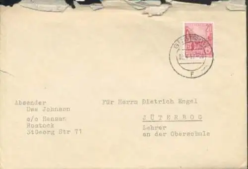 Maschinengeschriebener Brief von Uwe Johnson an Herrn Dietrich Engel, Johnson