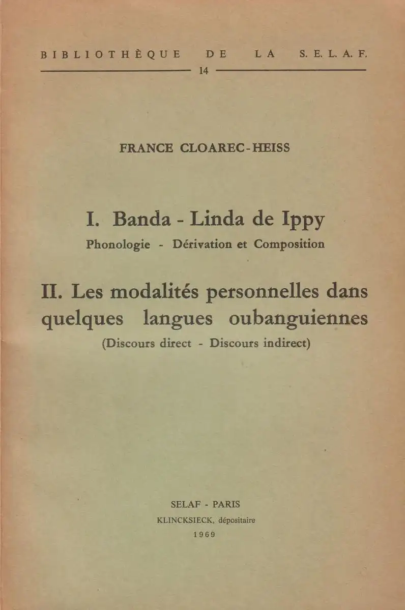 Banda - Linda de Ippy / Modalites personnelles de langues oubanguiennes, 1969