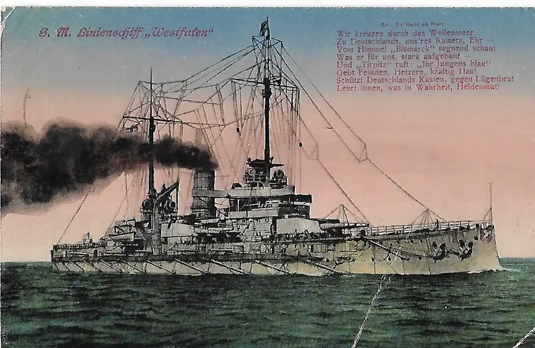 AK S.M. Linienschiff Westfalen. ca. 1920, Schifffahrt, Postkarte, gebraucht, gut