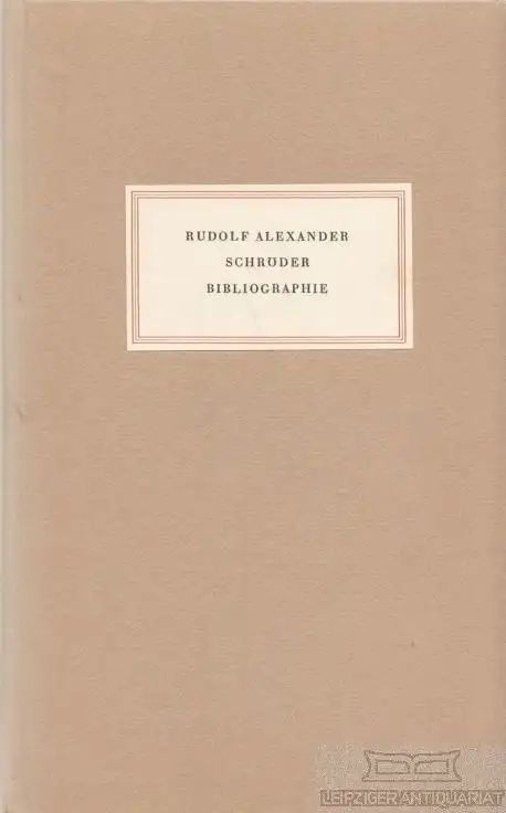 Buch: Schröder Bibliographie, Adolph, Rudolf. 1953, gebraucht, gut