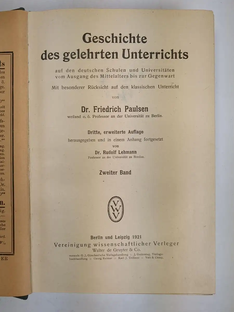 Buch: Geschichte des gelehrten Unterrichts. Friedrich Paulsen, 1919/21, Veit