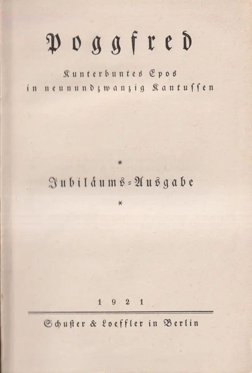 Buch: Poggfred. Detlev von Liliencron, 1921, Schuster & Loeffler Verlag