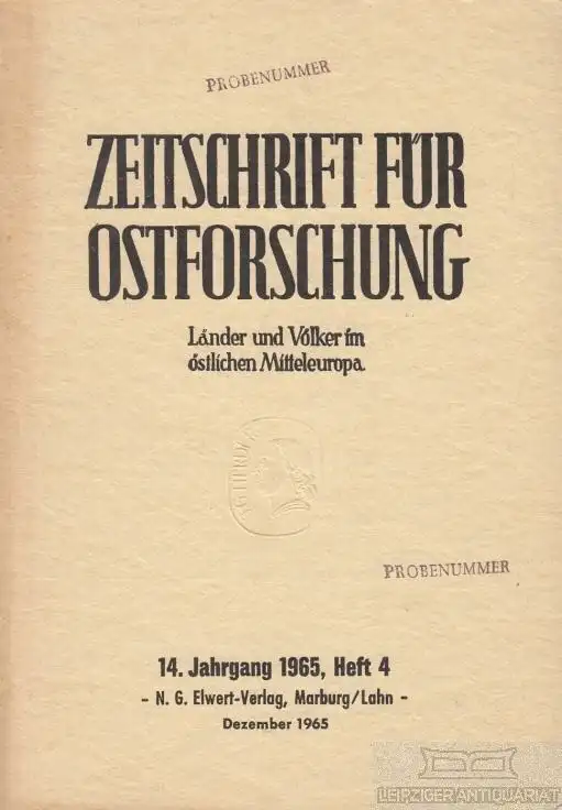Zeitschrift für Ostforschung, Aubin, Hermann. 1965, N. G. Elwert-Verlag