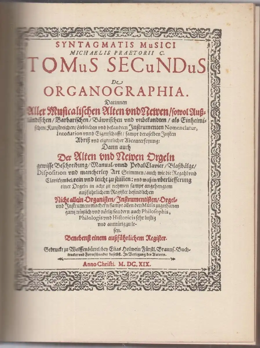 Buch: De Organographia. 2. Teil des Syntagma Musicum, Praetorius, Michael, 1929