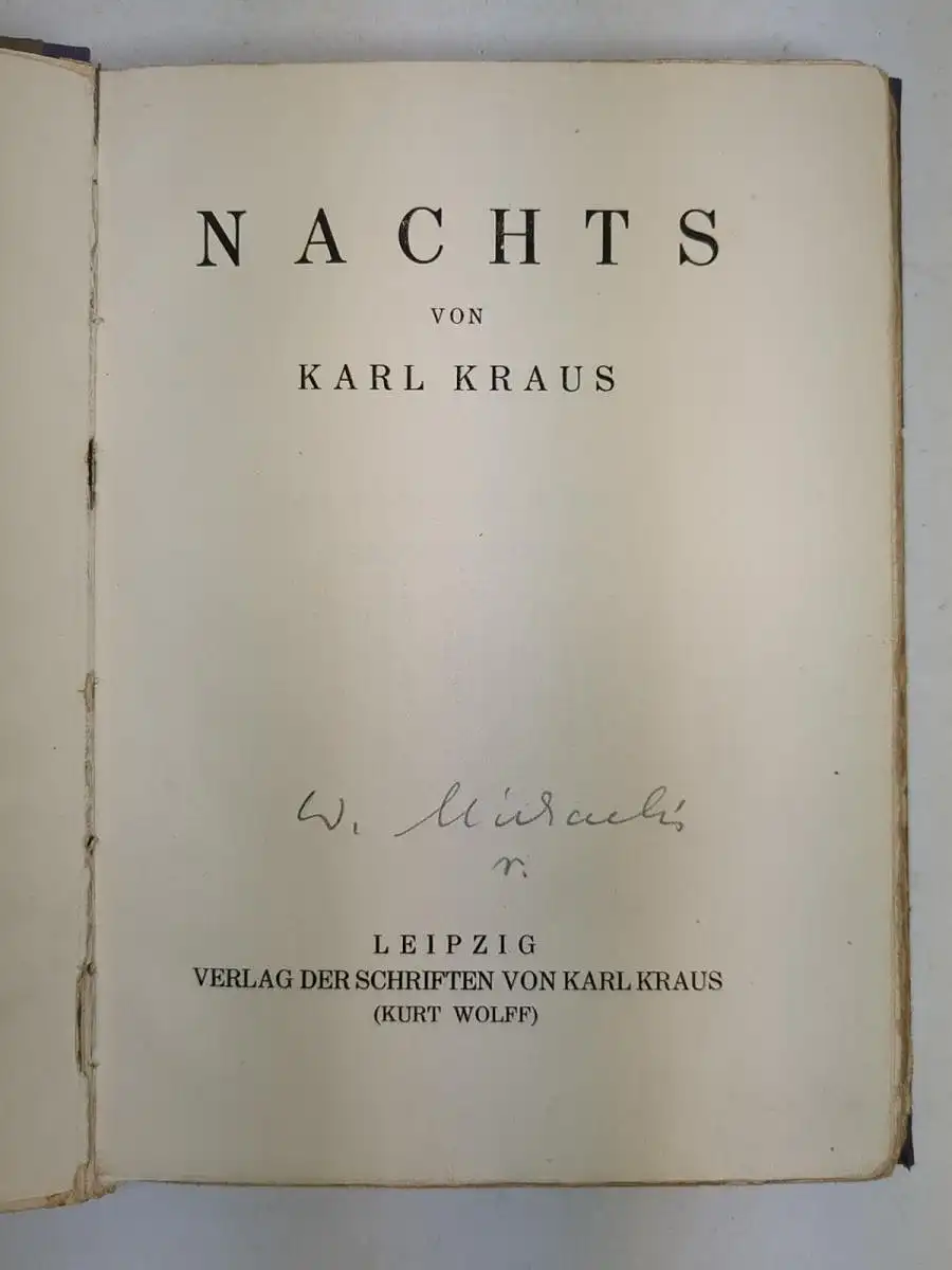 Buch: Nachts. Karl Kraus, ca. 1918, erlag der Schiften von Karl Kraus Kurt Wolff