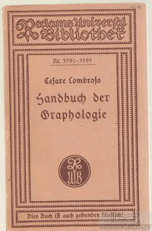 Buch: Handbuch der Graphologie, Lombroso, Cesare, Verlag Philpp Reclam jun