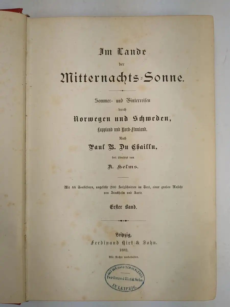 Buch: Im Lande der Mitternachts-Sonne, Paul B. Du Chaillu, 1882, F. Hirth, 2 Bde