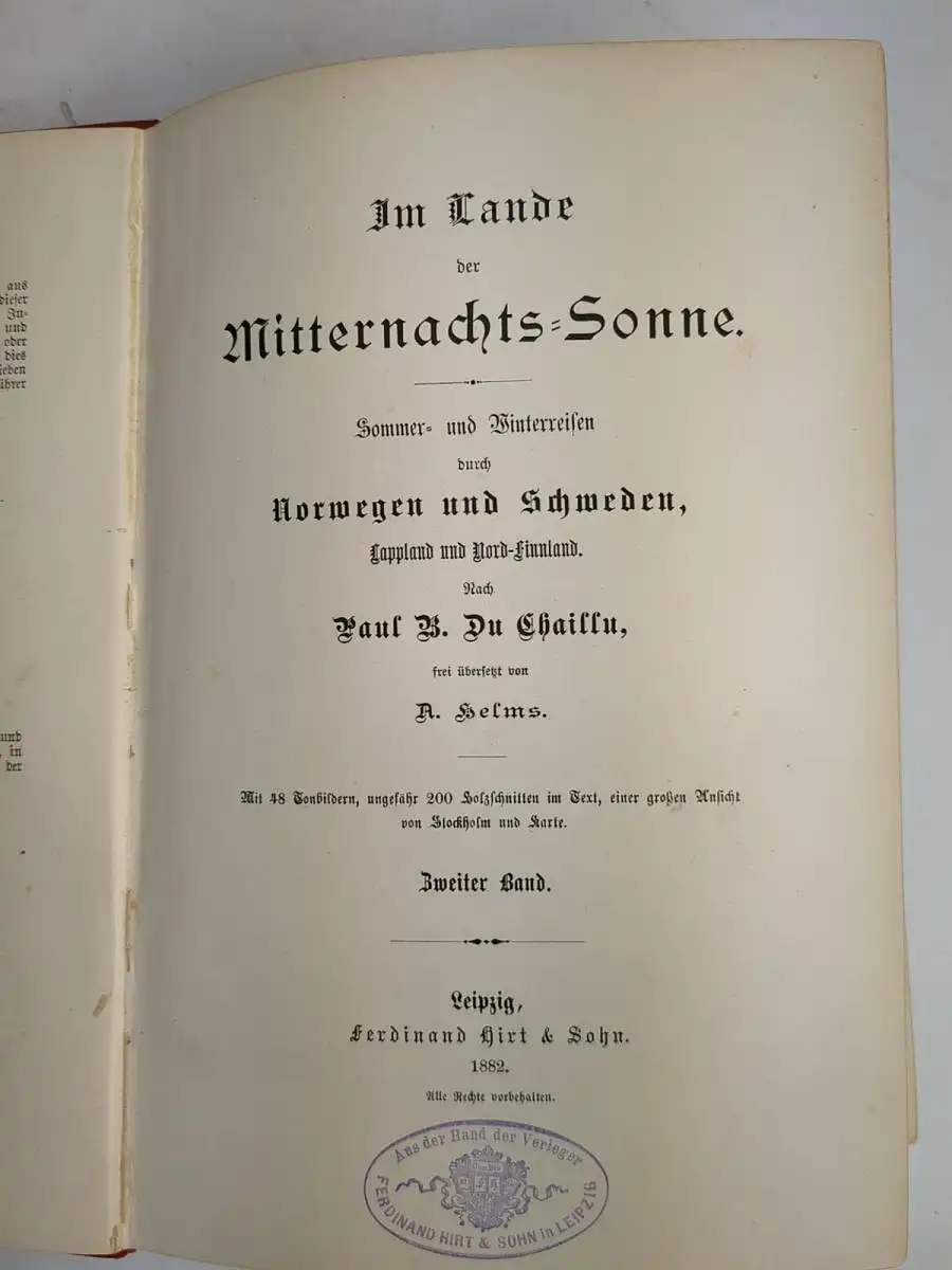 Buch: Im Lande der Mitternachts-Sonne, Paul B. Du Chaillu, 1882, F. Hirth, 2 Bde