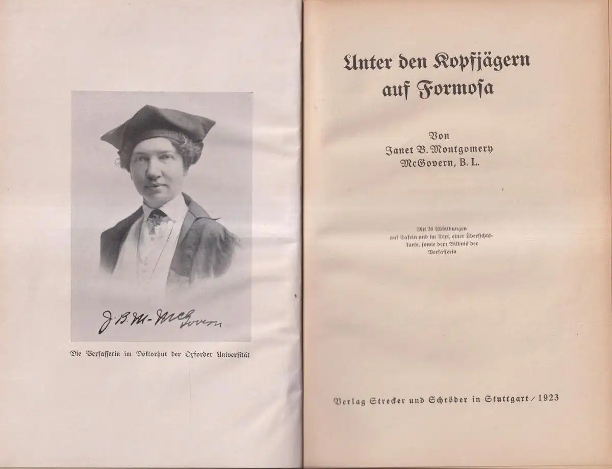 Buch: Unter den Kopfjägern auf Formosa, JBM Mcgovern, 1923, Strecker & Schröder