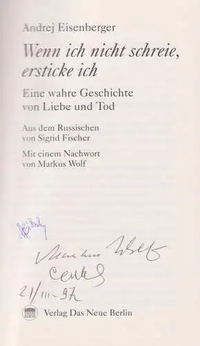 Buch: Wenn ich nicht schreie, ersticke ich, Eisenberger, Andrej, 1997
