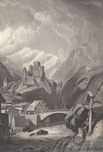 Burg Landeck in Tyrol. aus Meyers Universum, Stahlstich. Kunstgrafik, 1850