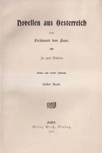 Buch: Novellen aus Österreich, 2 Bände, Ferdinand von Saar, 1904, G. Weiß Verlag