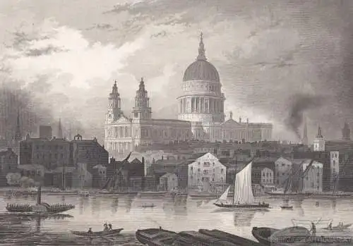 Die Paulskirche in London. aus Meyers Universum, Stahlstich. Kunstgrafik, 1850
