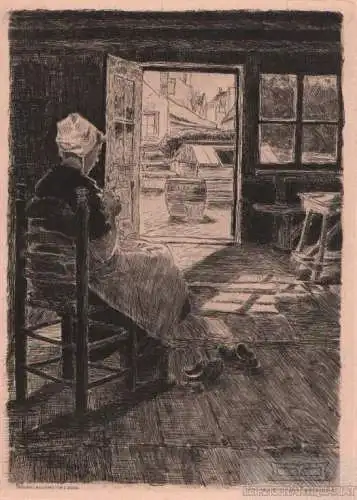 Radierung: Ein Sonnenstrahl, Kuehl, Gotthardt. Kunstgrafik, 1904, gebraucht, gut