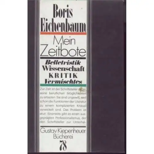 Buch: Mein Zeitbote, Eichenbaum, Boris. Gustav Kiepenheuer Bücherei, 1987 336542