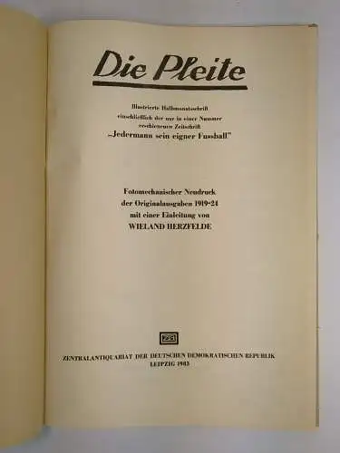Die Pleite, Herzfelde, Wieland. 1983, Zentralantiquariat der DDR, gebraucht, gut