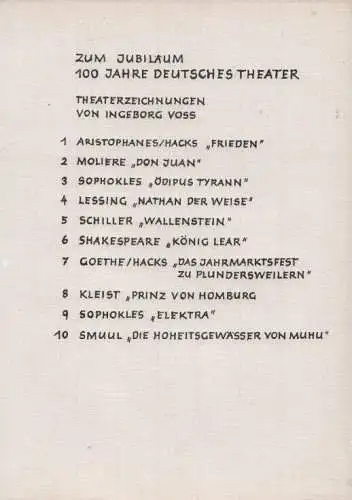 Buch: Zum Jubiläum 100 Jahre Deutsches Theater, Voss, Ingeborg. Ca. 1960