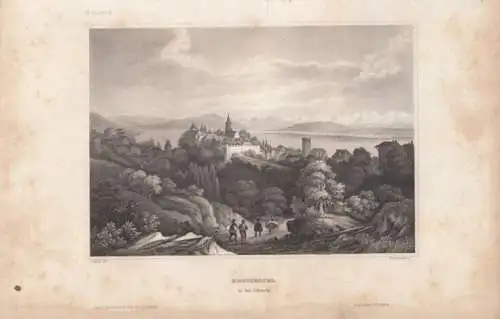 Neufchatel in der Schweiz. aus Meyers Universum, Stahlstich. Kunstgrafik, 1850