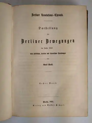 Buch: Darstellung der Berliner Bewegungen im Jahre 1848 ..., Wolff, 1851, Hempel