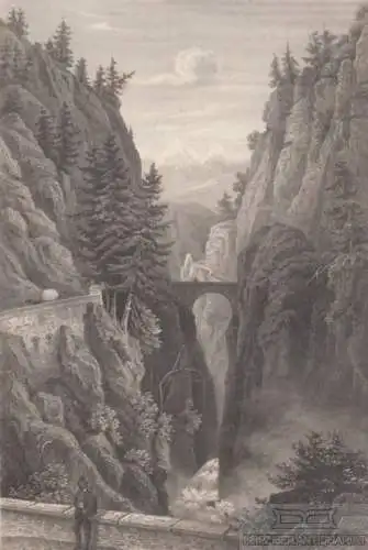 Via Mala. aus Meyers Universum, Stahlstich. Kunstgrafik, 1850, gebraucht, gut