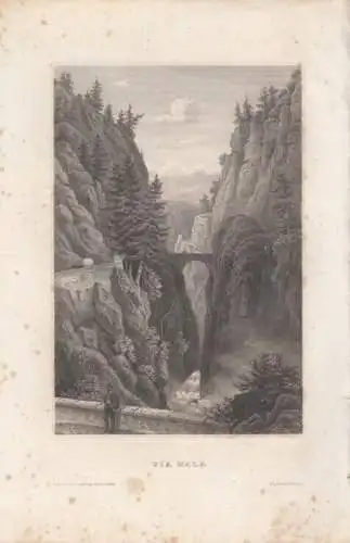 Via Mala. aus Meyers Universum, Stahlstich. Kunstgrafik, 1850, gebraucht, gut