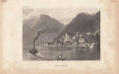 Hallstadt. aus Meyers Universum, Stahlstich. Kunstgrafik, 1850, gebraucht, gut
