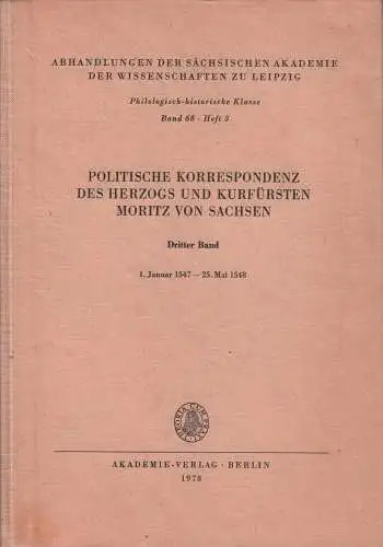 Buch: Politische Korrespondenz ...Moritz von Sachsen, 1978, Band 3