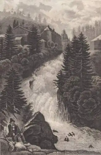 Wildbad Gastein. aus Meyers Universum, Stahlstich. Kunstgrafik, 1850