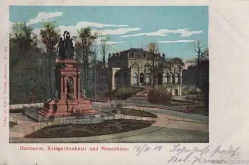 AK Hannover. Kriegerdenkmal und Neueshaus. ca. 1900, Postkarte. Ca. 1900