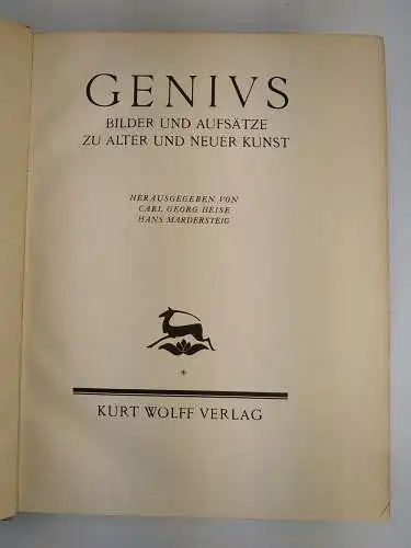 Genius. Bilder und Aufsätze zu Alter und neuer Kunst, Heise. 2 Bände, 1920